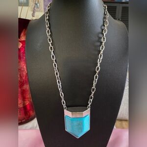 Turquoise Pendant Necklace with Silver Chain